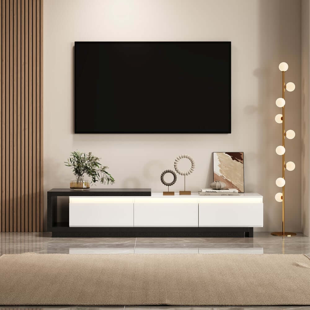 Modern 71" TV Stand With 3 Drawers - Walnut & Black