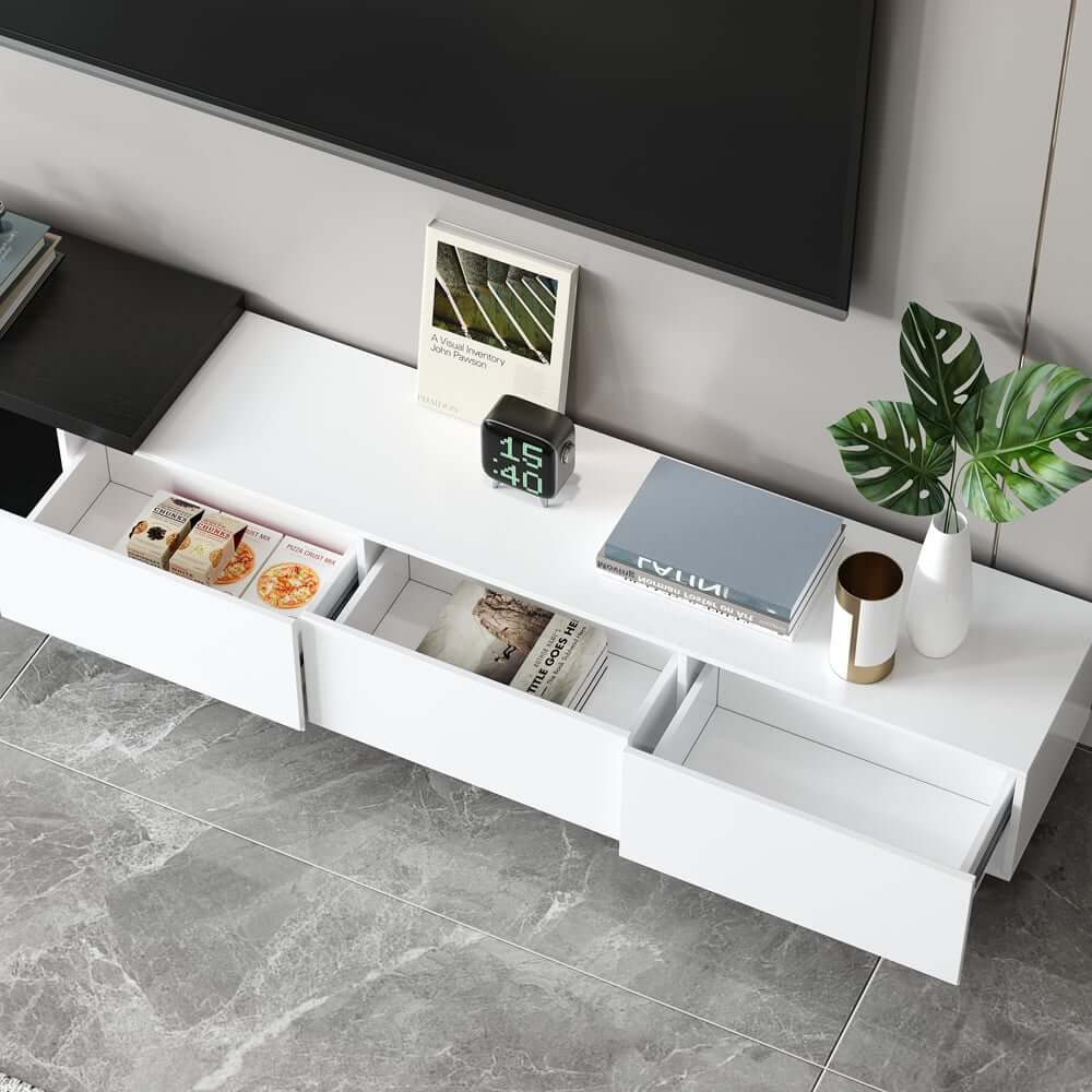 Modern 71" TV Stand With 3 Drawers - Walnut & Black