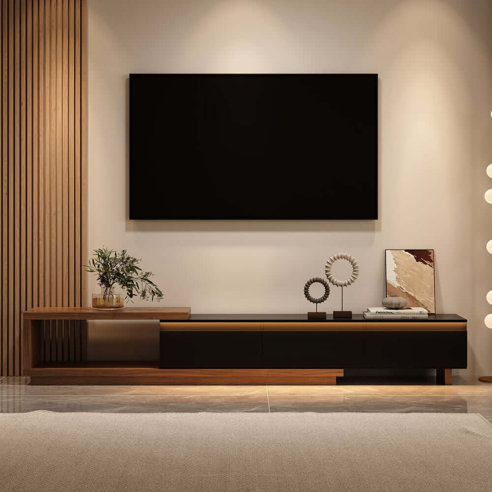 Modern 71" TV Stand With 3 Drawers - Walnut & Black