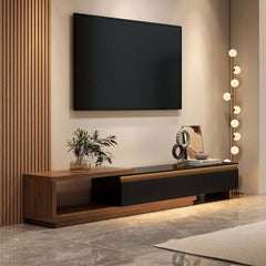 Modern 71" TV Stand With 3 Drawers - Walnut & Black