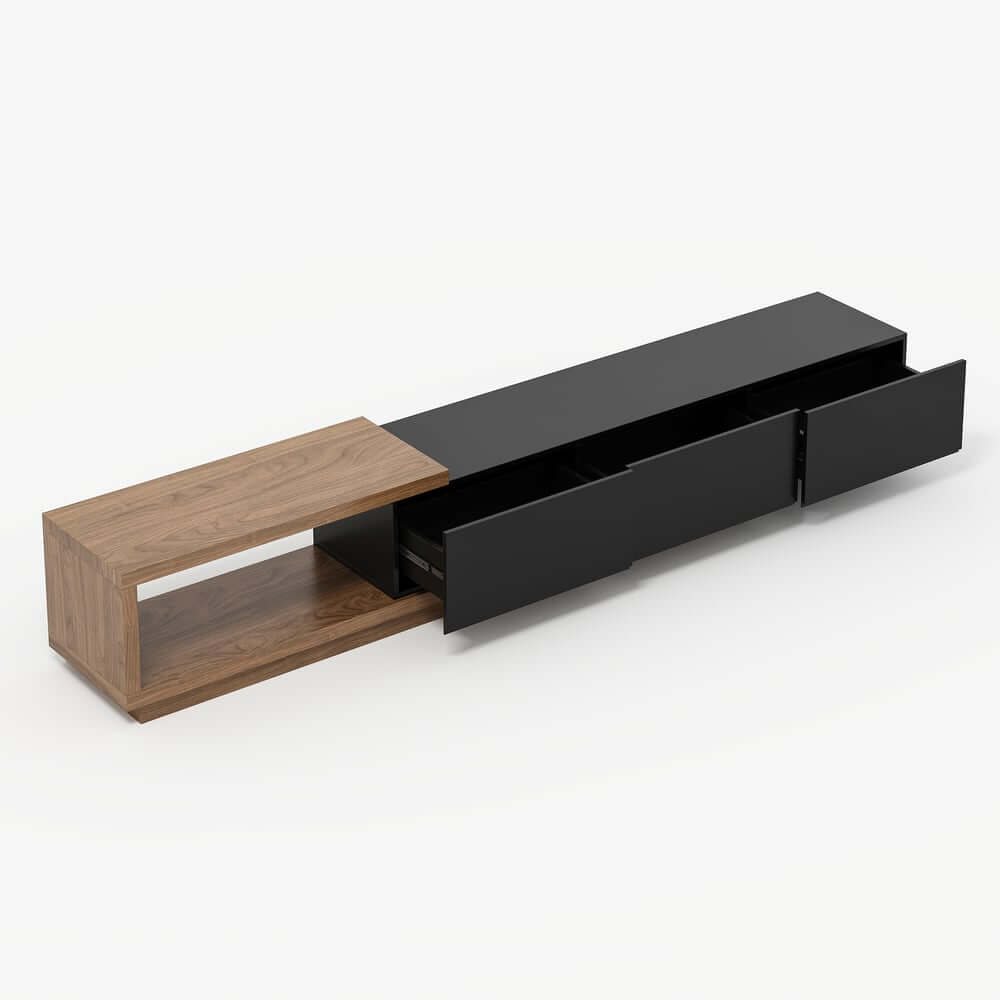 Modern 71" TV Stand With 3 Drawers - Walnut & Black