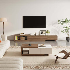 Modern 71" TV Stand With 3 Drawers - Walnut & Black