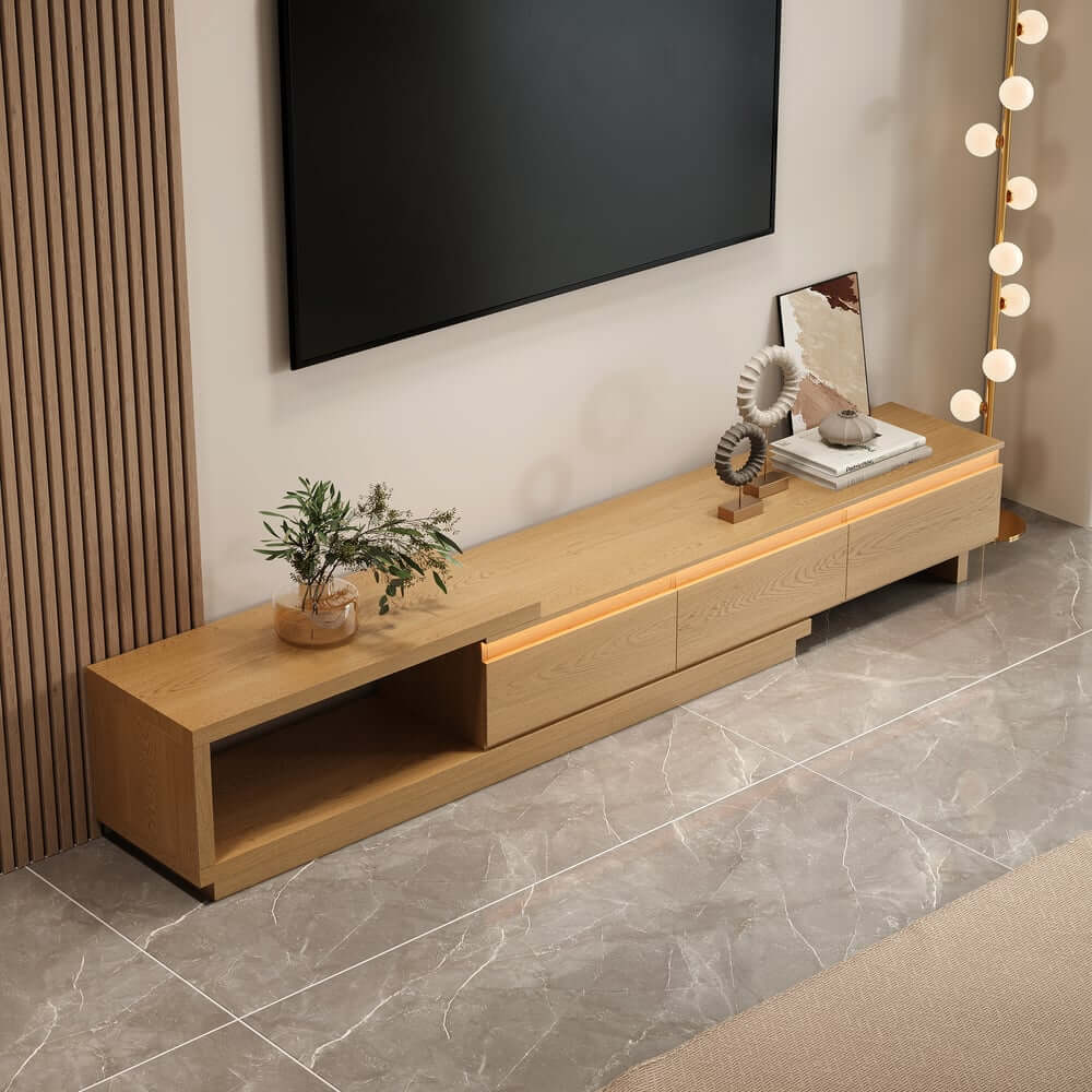 Modern 71" TV Stand With 3 Drawers - Walnut & Black