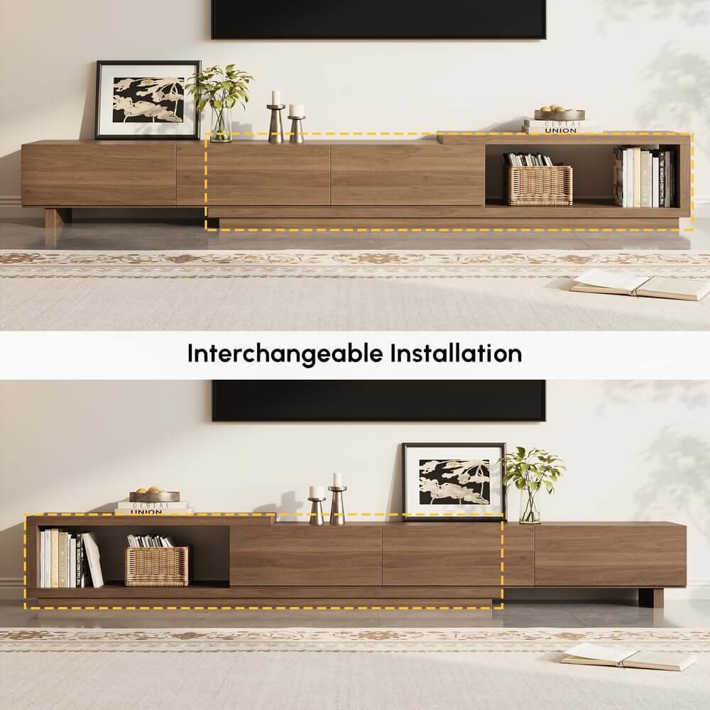 Modern 71" TV Stand With 3 Drawers - Walnut & Black