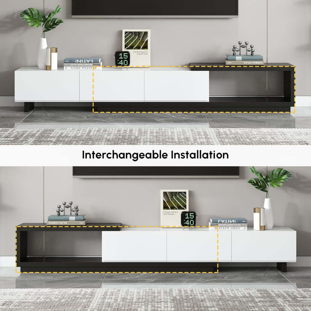 Modern 71" TV Stand With 3 Drawers - Walnut & Black