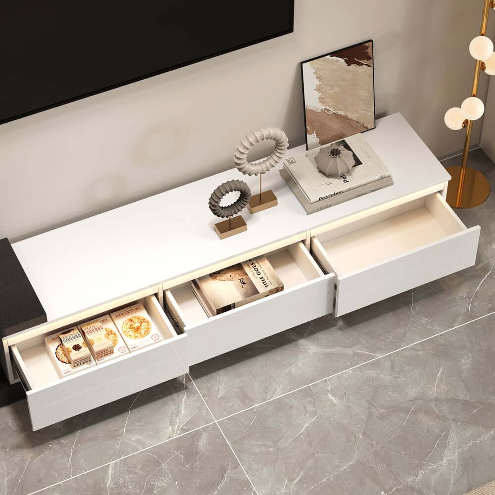 Modern 71" TV Stand With 3 Drawers - Walnut & Black