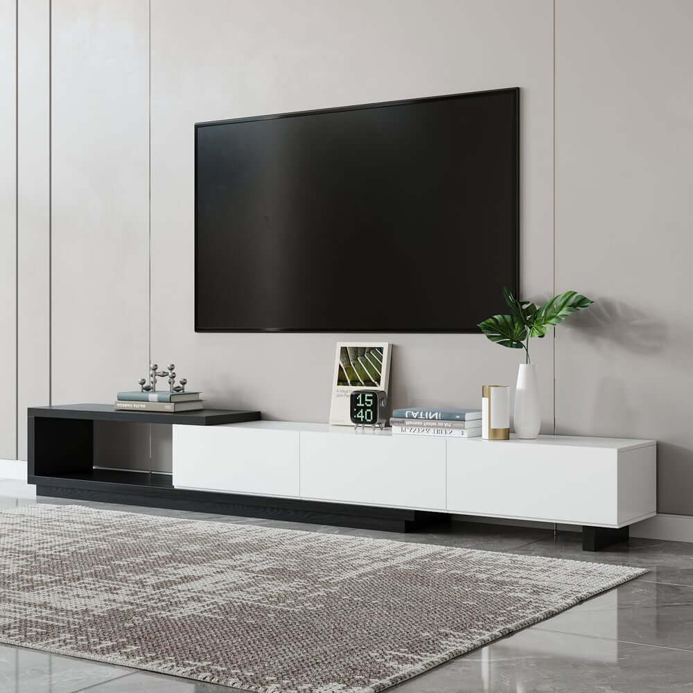 Modern 71" TV Stand With 3 Drawers - Walnut & Black