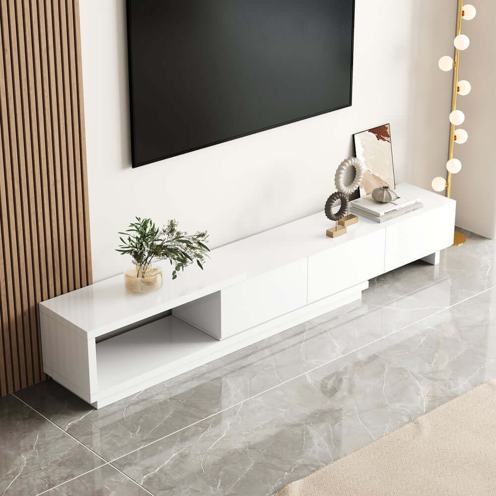 Modern 71" TV Stand With 3 Drawers - Walnut & Black