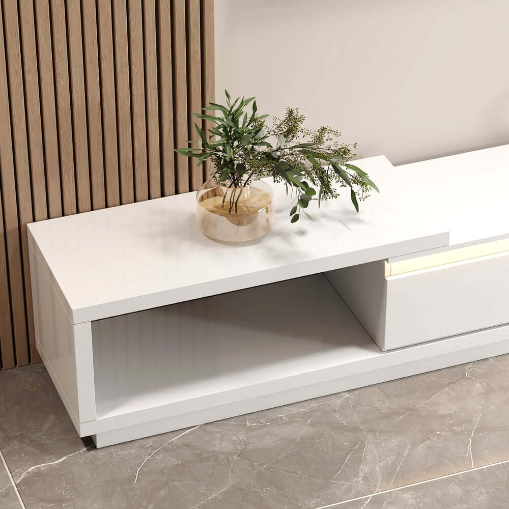 Modern 71" TV Stand With 3 Drawers - Walnut & Black