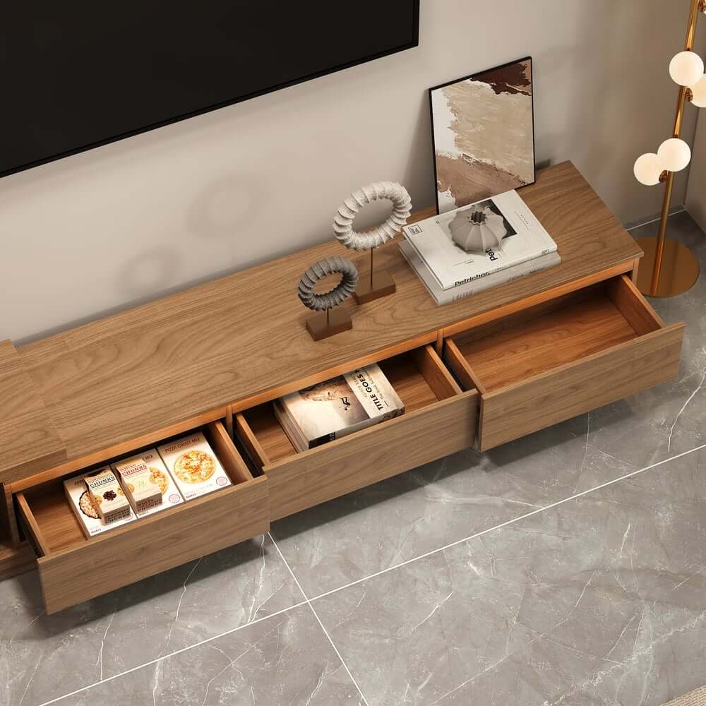 Modern 71" TV Stand With 3 Drawers - Walnut & Black