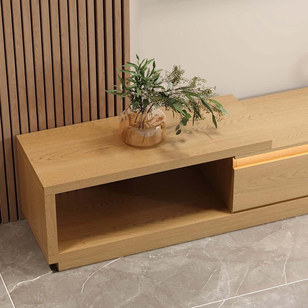 Modern 71" TV Stand With 3 Drawers - Walnut & Black