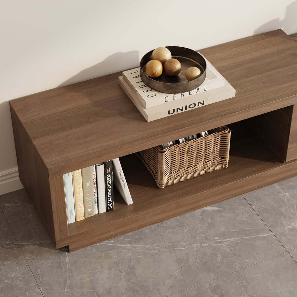 Modern 71" TV Stand With 3 Drawers - Walnut & Black