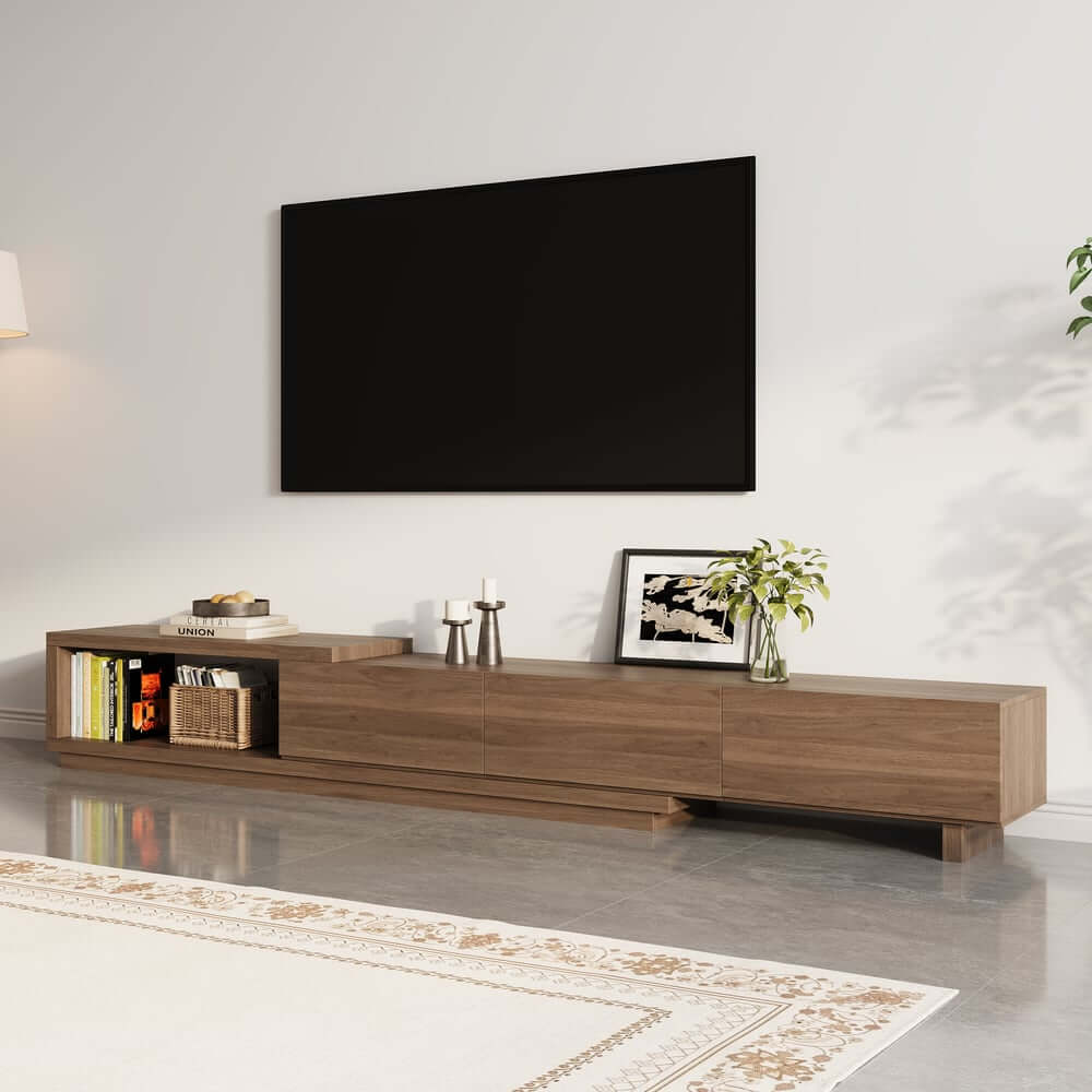 Modern 71" TV Stand With 3 Drawers - Walnut & Black