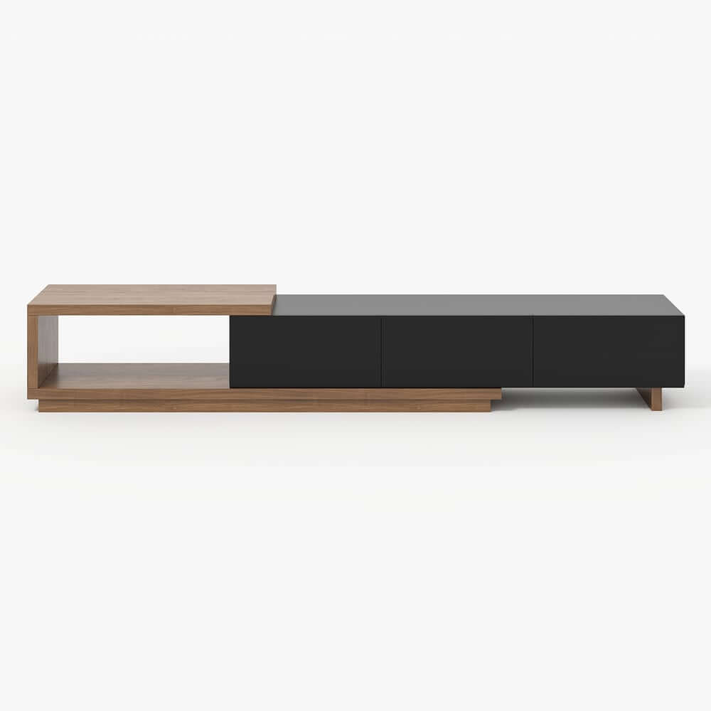 Modern 71" TV Stand With 3 Drawers - Walnut & Black