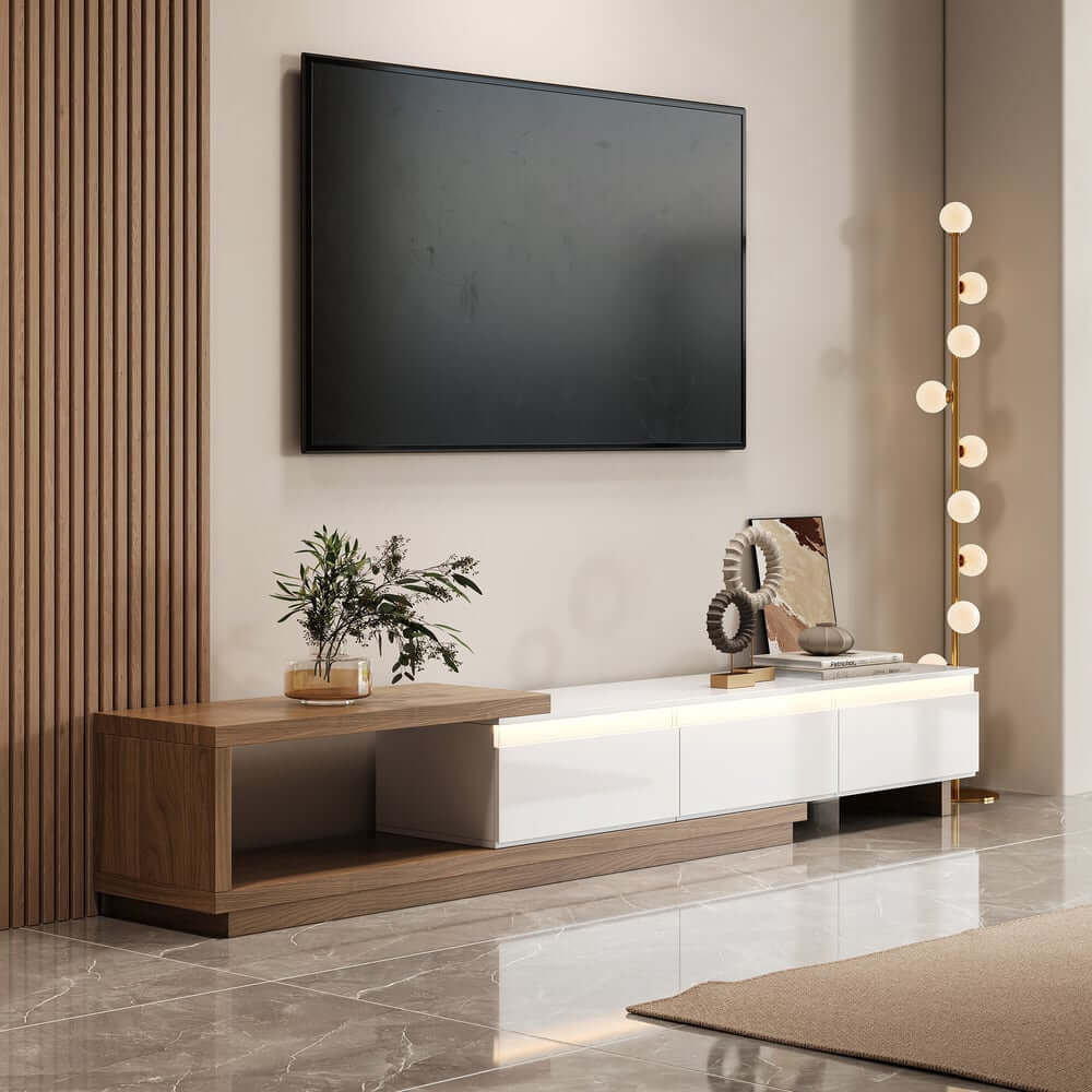 Modern 71" TV Stand With 3 Drawers - Walnut & Black