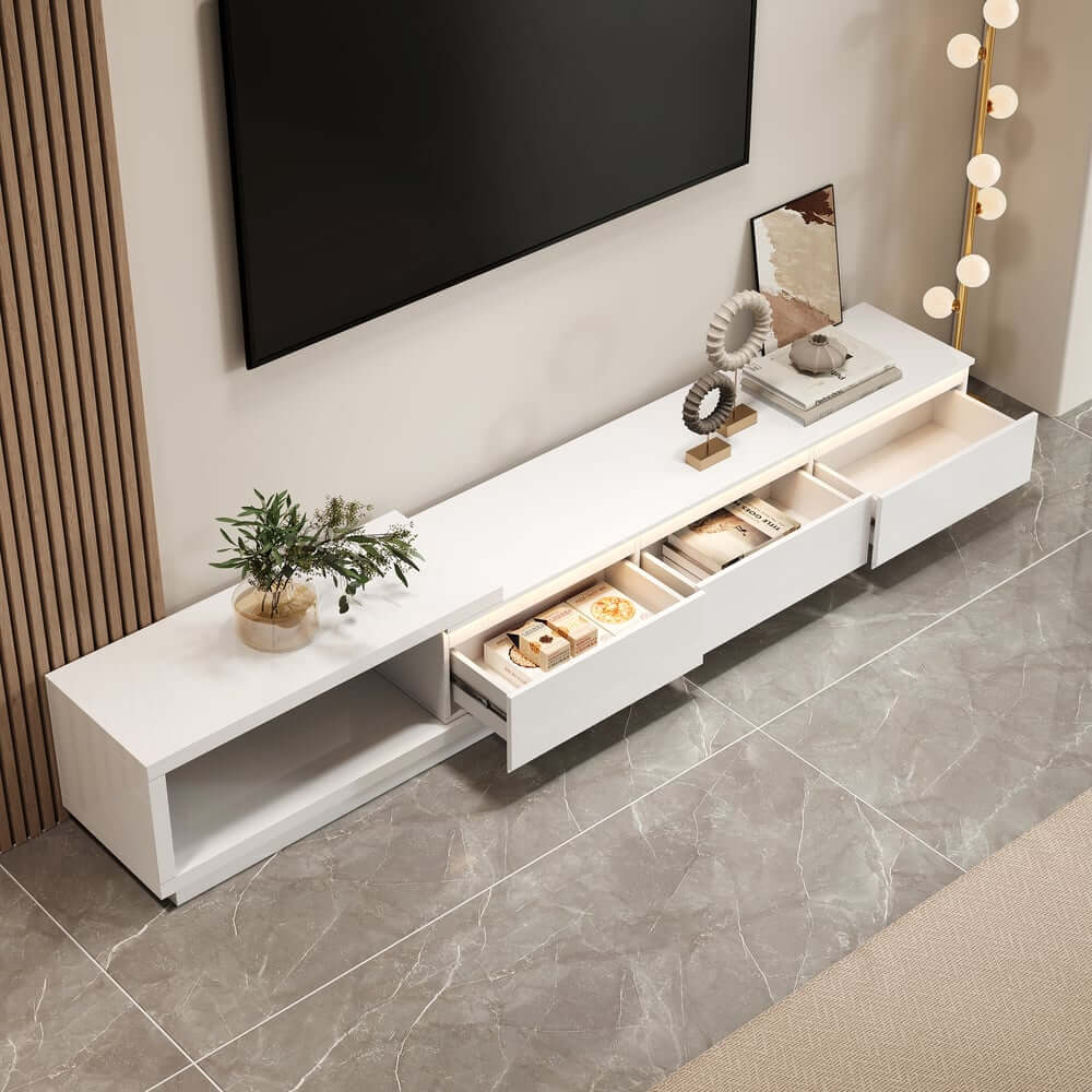 Modern 71" TV Stand With 3 Drawers - Walnut & Black