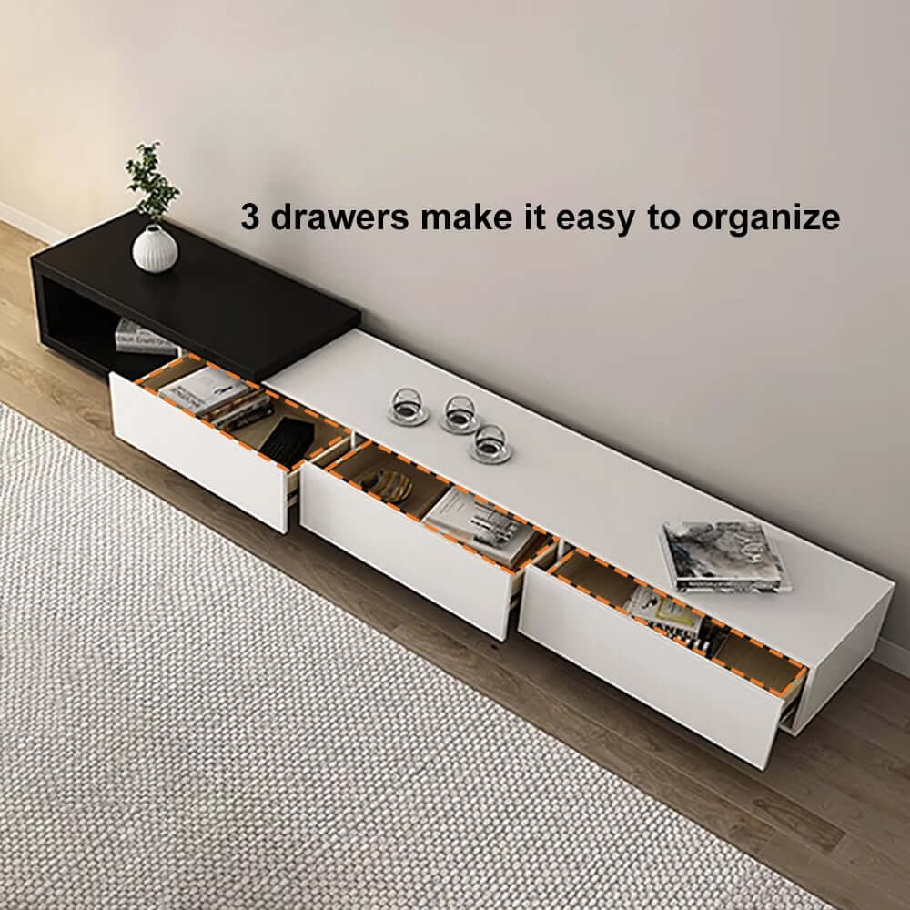 Modern 71" TV Stand With 3 Drawers - Walnut & Black
