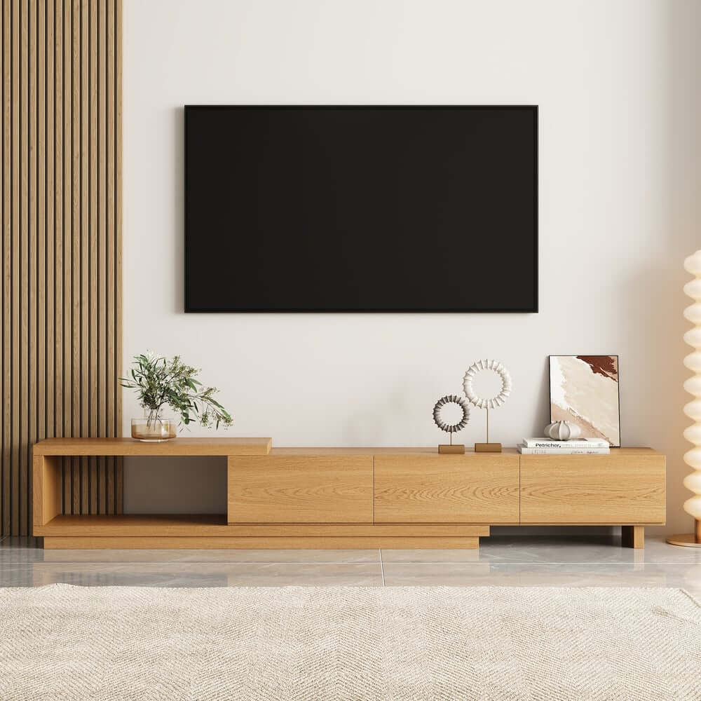Modern 71" TV Stand With 3 Drawers - Walnut & Black
