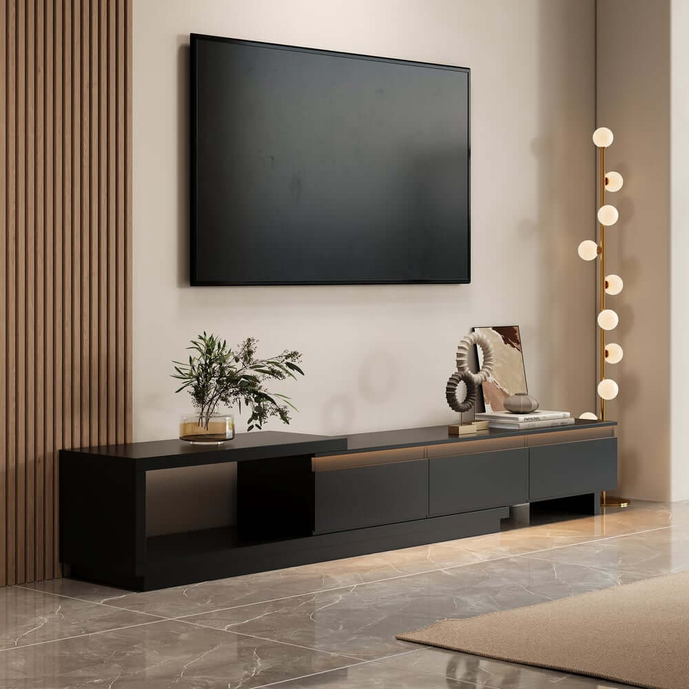 Modern 71" TV Stand With 3 Drawers - Walnut & Black
