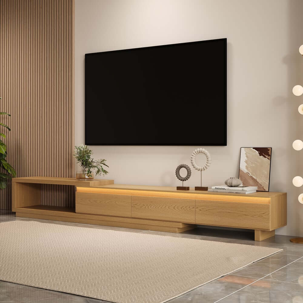 Modern 71" TV Stand With 3 Drawers - Walnut & Black