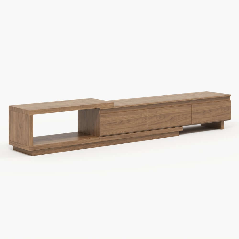 Modern 71" TV Stand With 3 Drawers - Walnut & Black