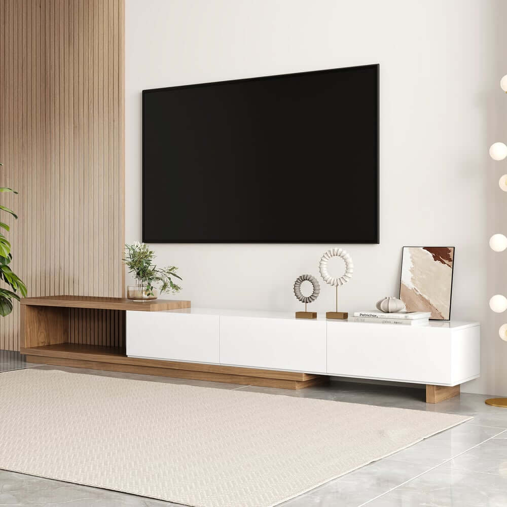 Modern 71" TV Stand With 3 Drawers - Walnut & Black