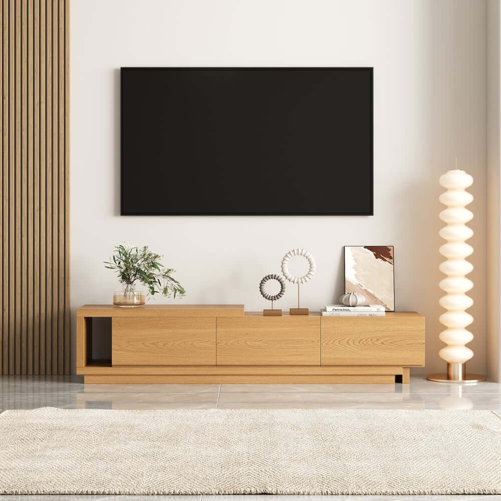 Modern 71" TV Stand With 3 Drawers - Walnut & Black