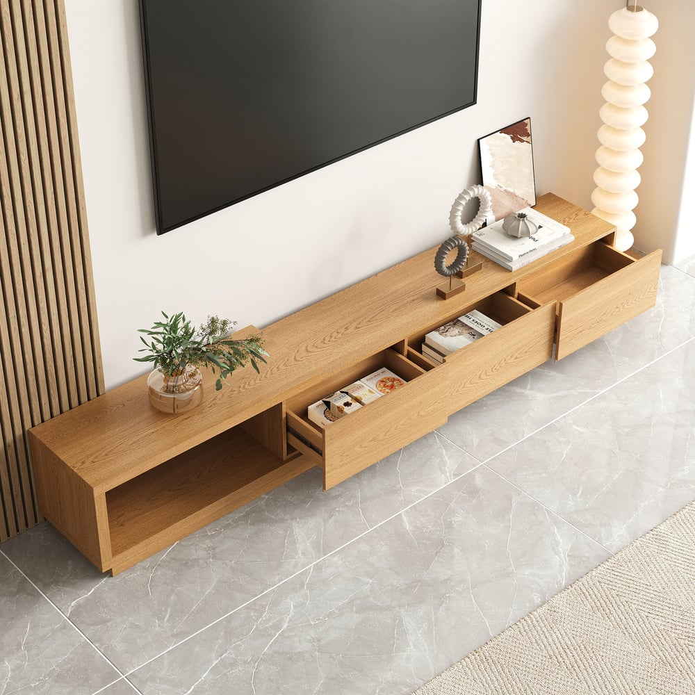 Modern 71" TV Stand With 3 Drawers - Walnut & Black