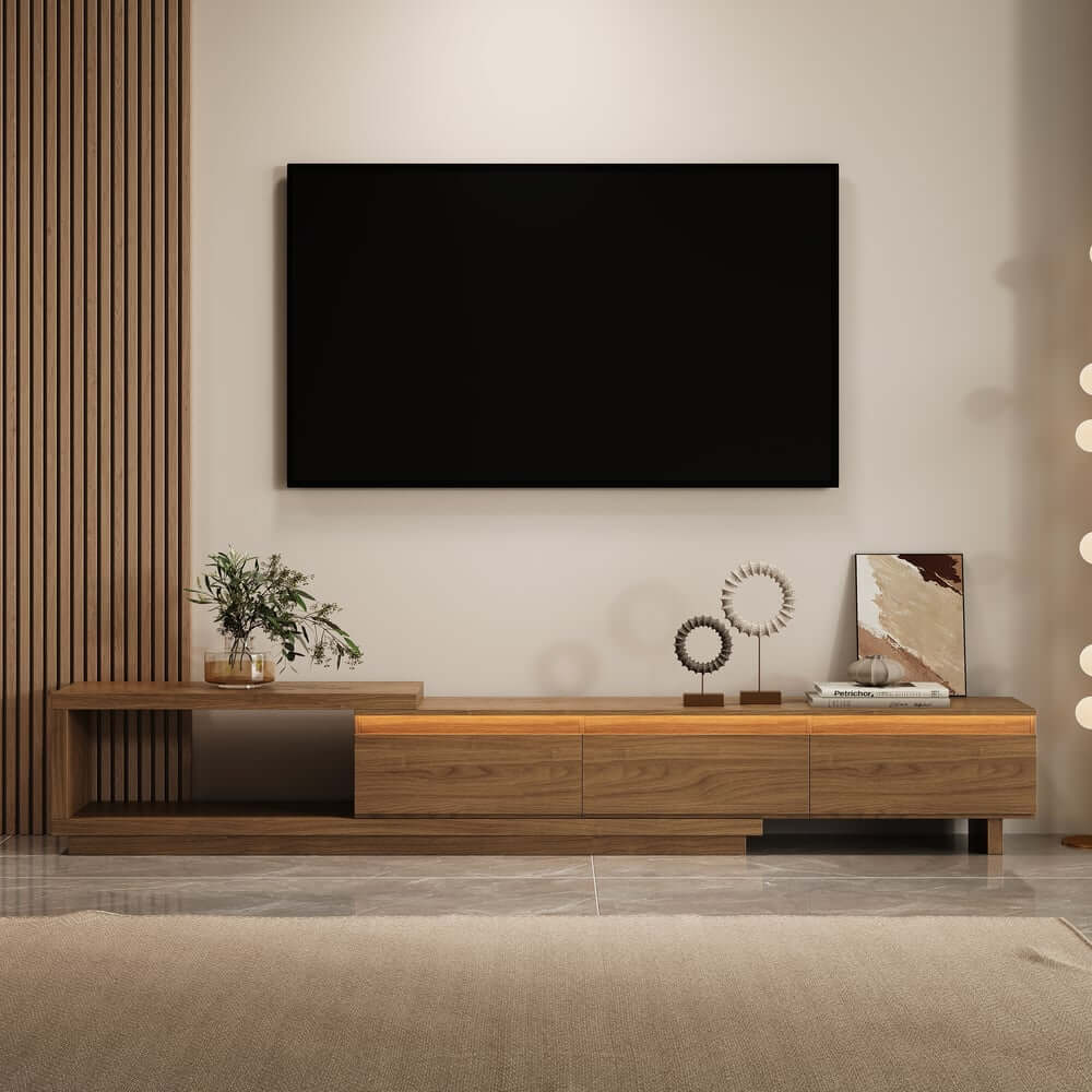 Modern 71" TV Stand With 3 Drawers - Walnut & Black