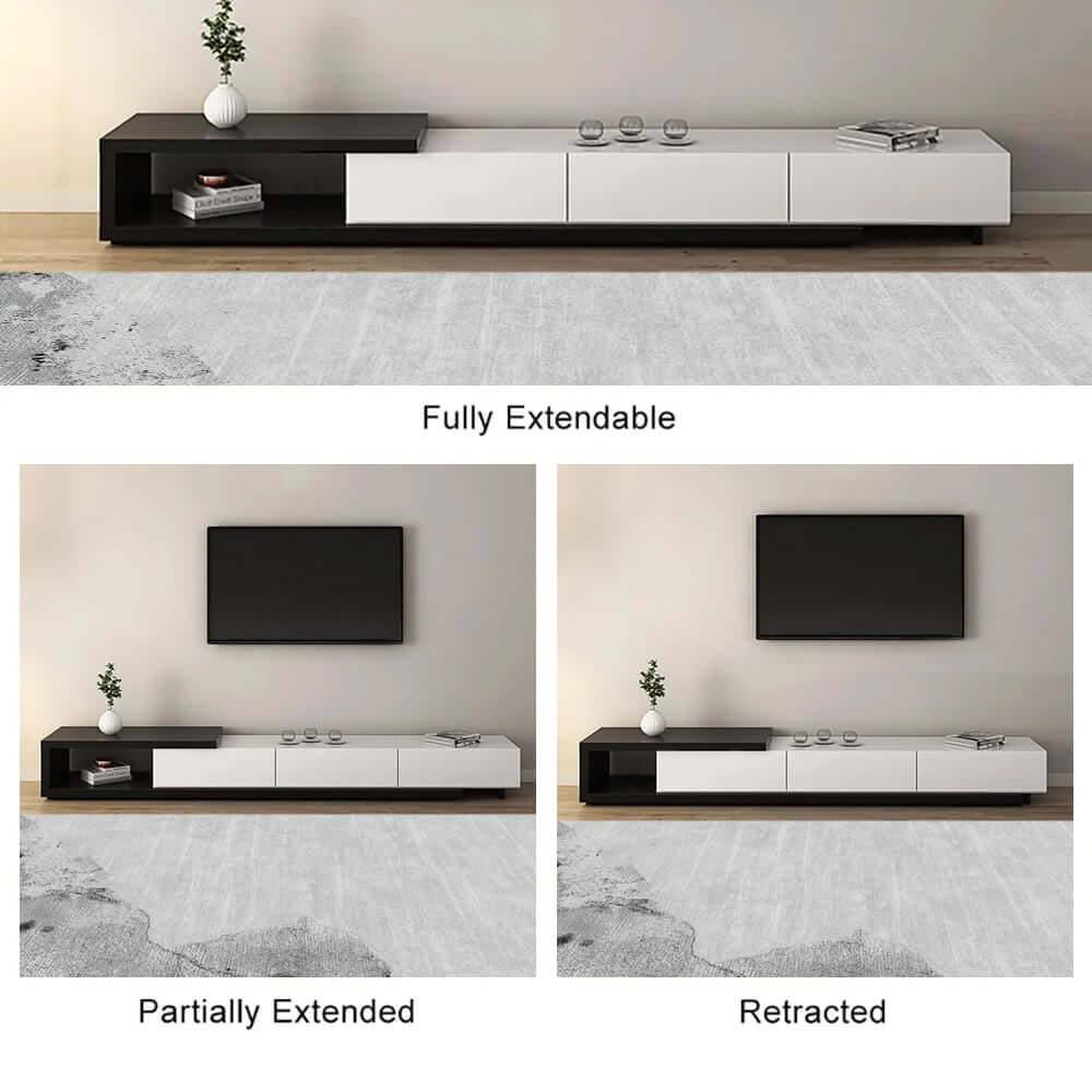 Modern 71" TV Stand With 3 Drawers - Walnut & Black