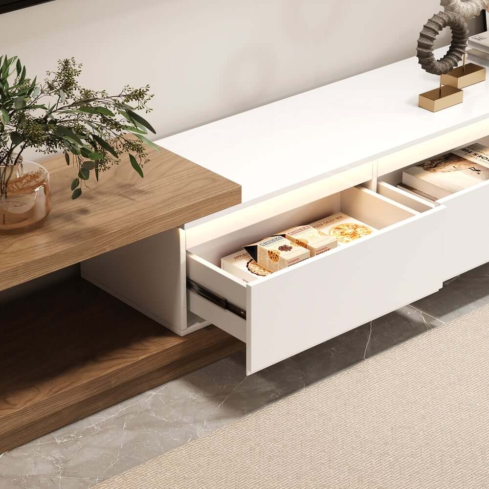 Modern 71" TV Stand With 3 Drawers - Walnut & Black