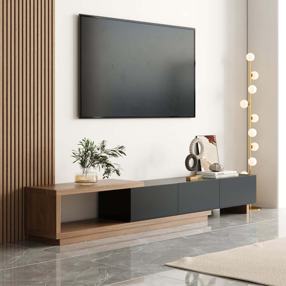 Modern 71" TV Stand With 3 Drawers - Walnut & Black