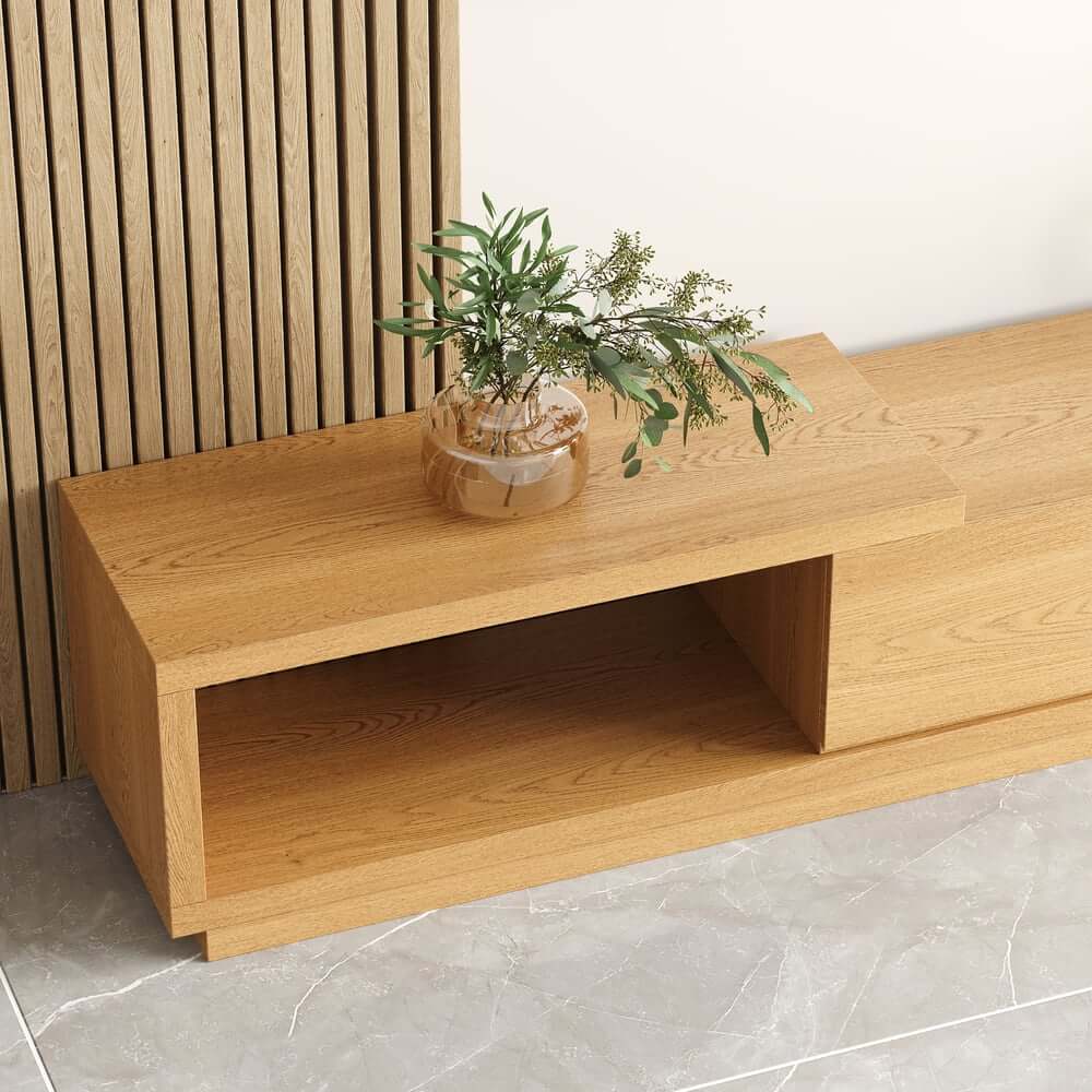 Modern 71" TV Stand With 3 Drawers - Walnut & Black