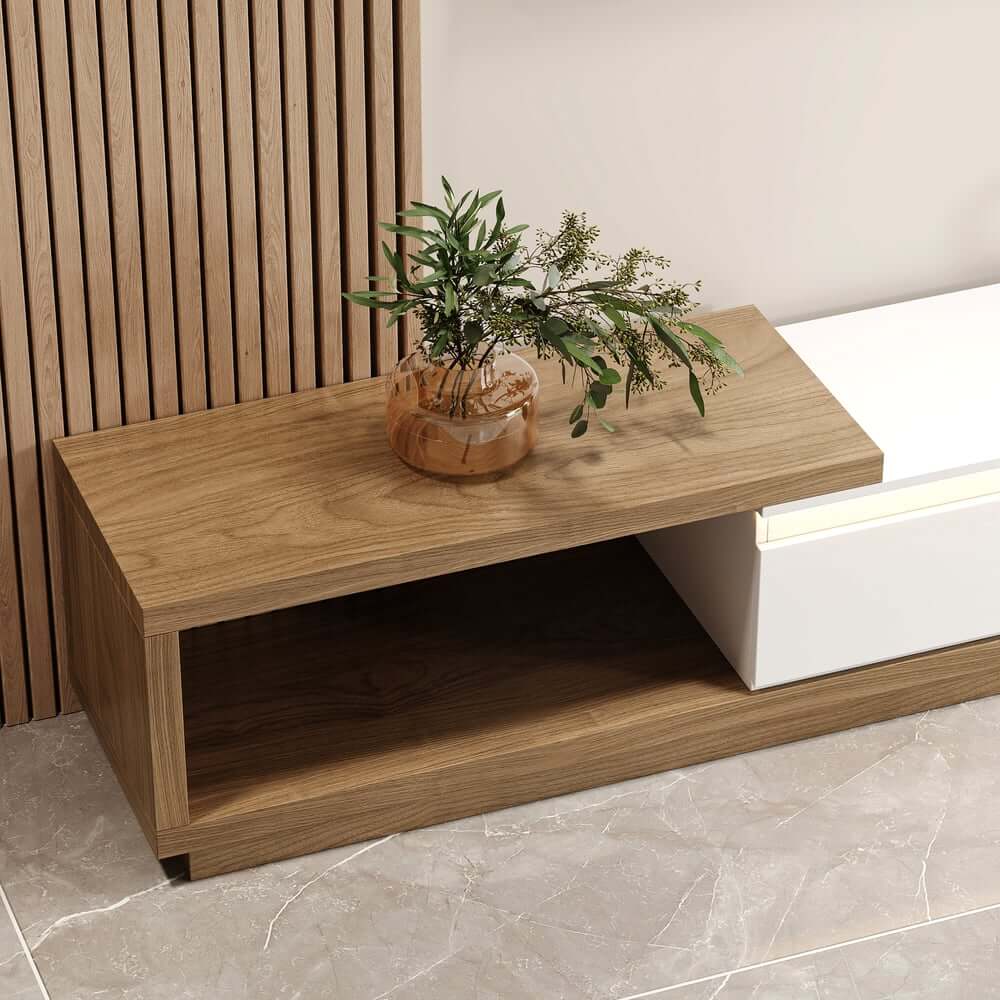 Modern 71" TV Stand With 3 Drawers - Walnut & Black