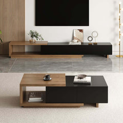 Modern 71" TV Stand With 3 Drawers - Walnut & Black