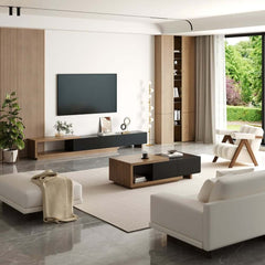 Modern 71" TV Stand With 3 Drawers - Walnut & Black
