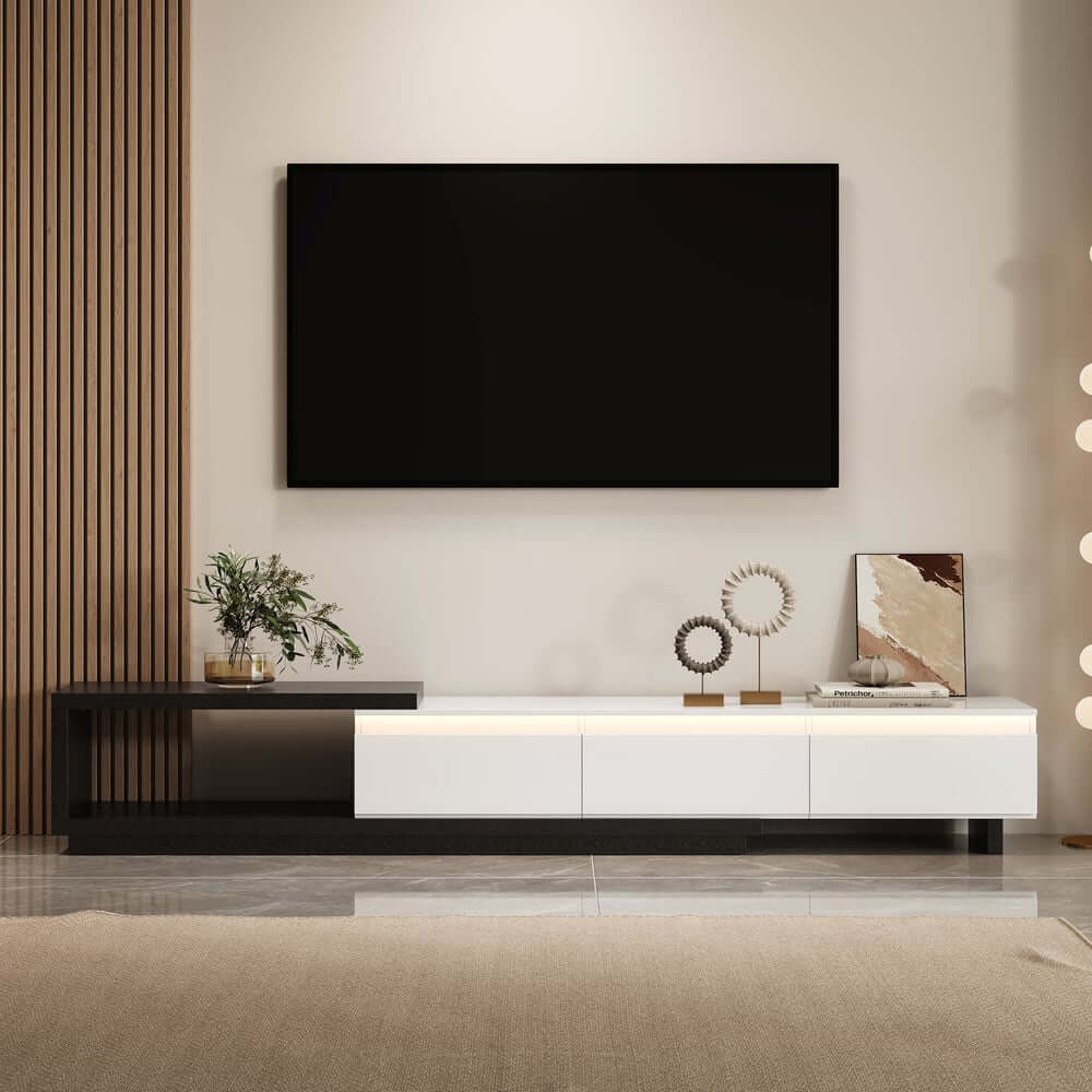 Modern 71" TV Stand With 3 Drawers - Walnut & Black