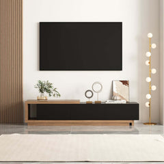 Modern 71" TV Stand With 3 Drawers - Walnut & Black