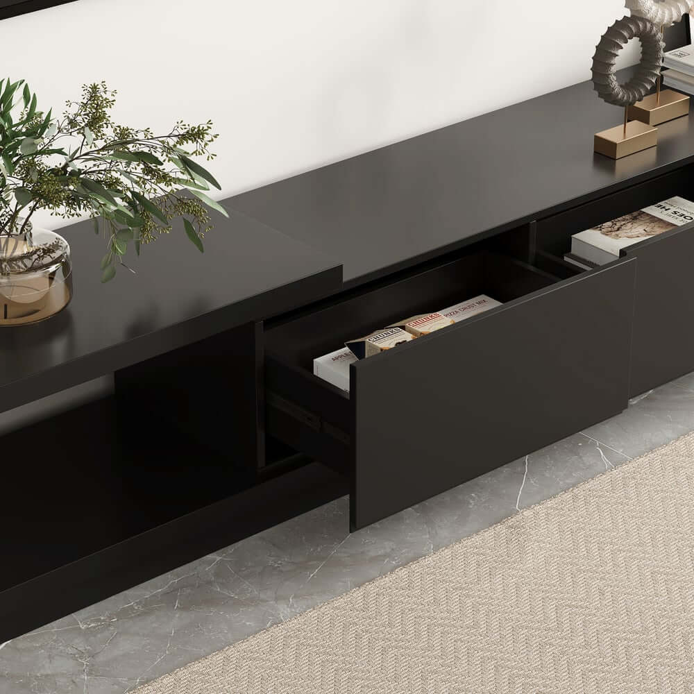 Modern 71" TV Stand With 3 Drawers - Walnut & Black