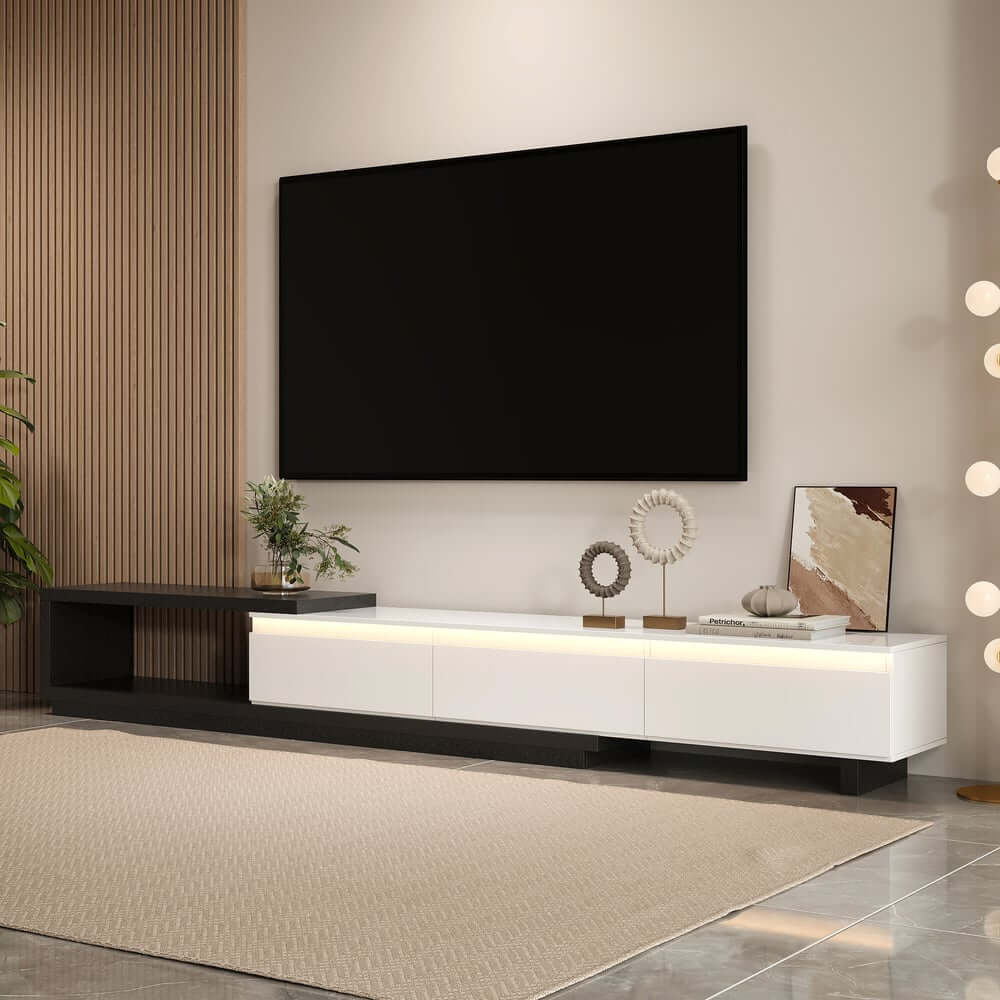 Modern 71" TV Stand With 3 Drawers - Walnut & Black