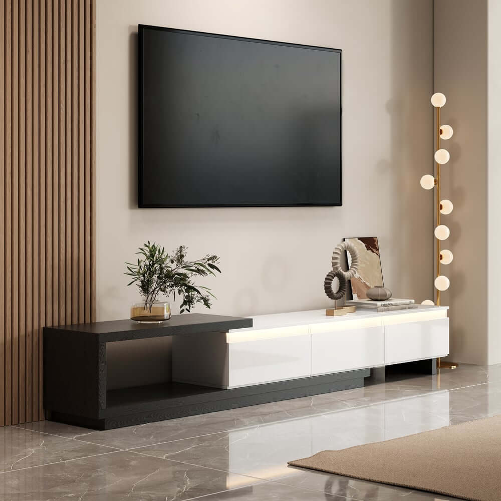 Modern 71" TV Stand With 3 Drawers - Walnut & Black