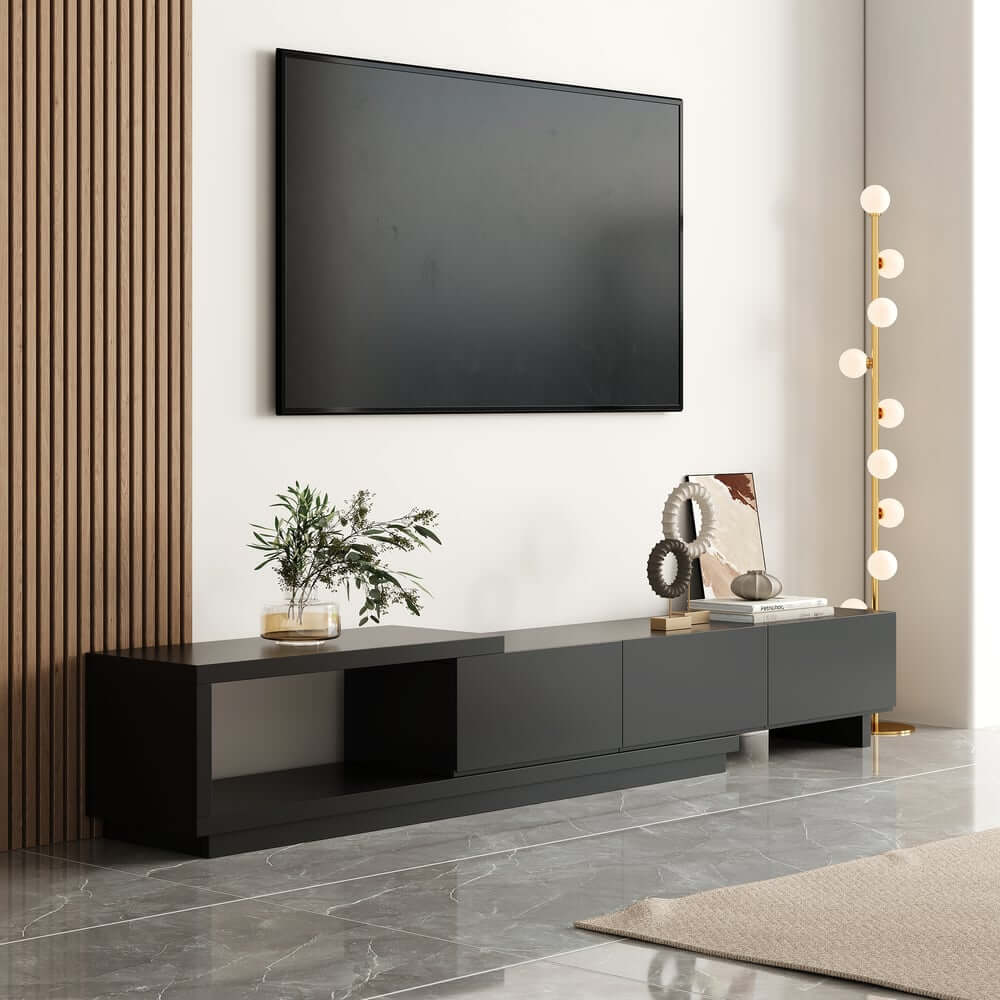 Modern 71" TV Stand With 3 Drawers - Walnut & Black