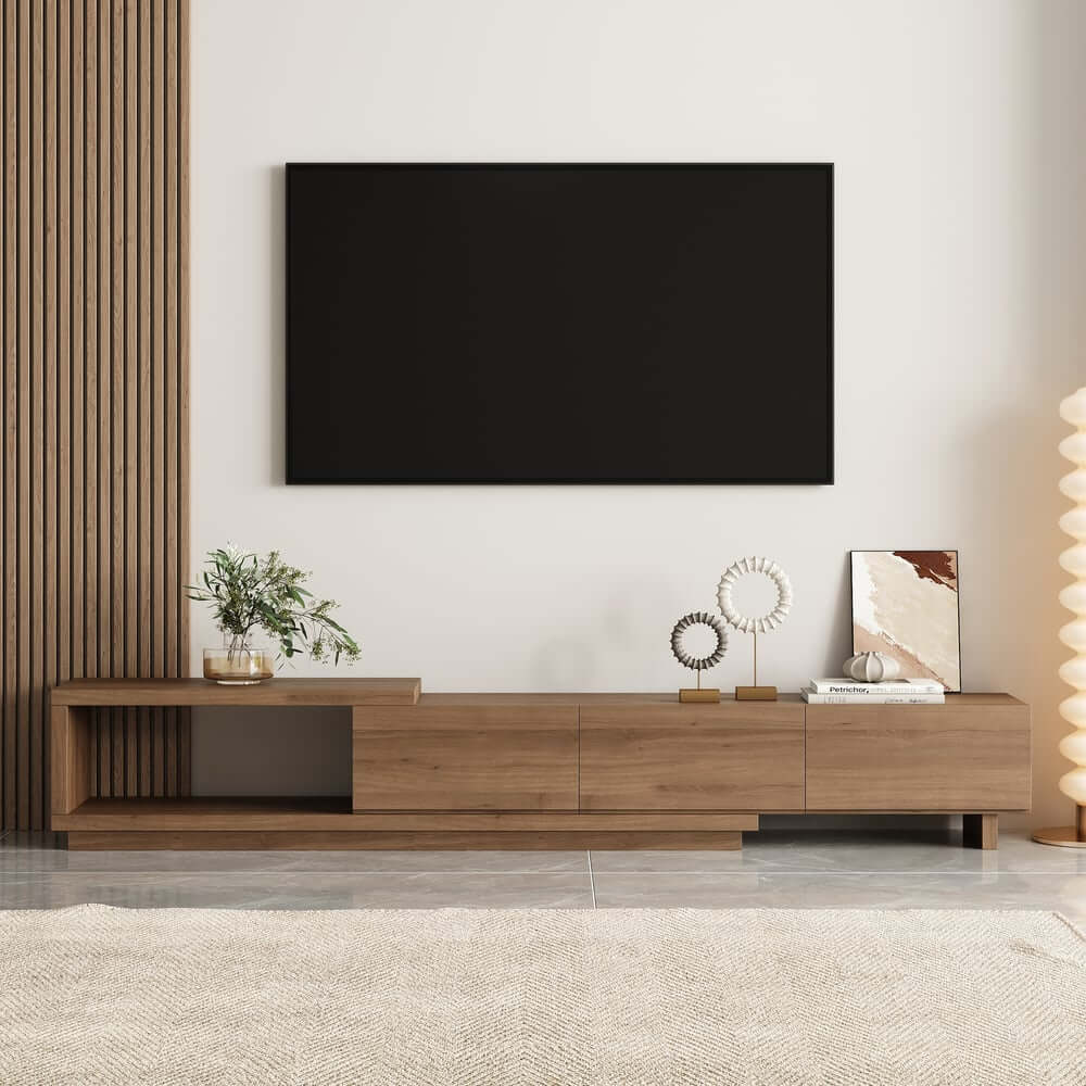 Modern 71" TV Stand With 3 Drawers - Walnut & Black