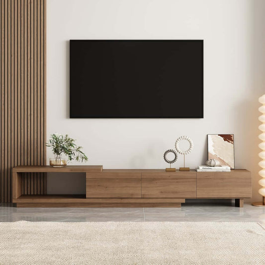 Modern 71" TV Stand With 3 Drawers - Walnut & Black