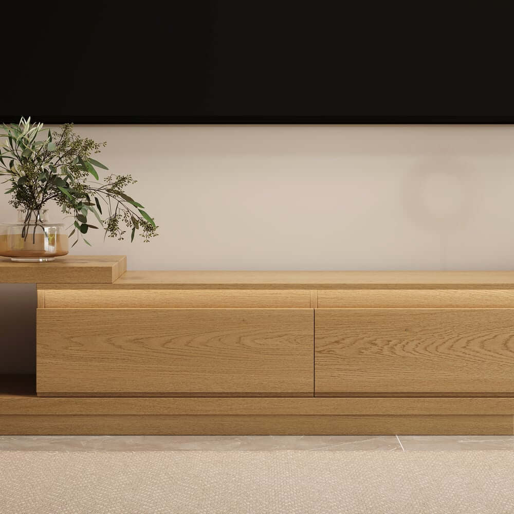 Modern 71" TV Stand With 3 Drawers - Walnut & Black