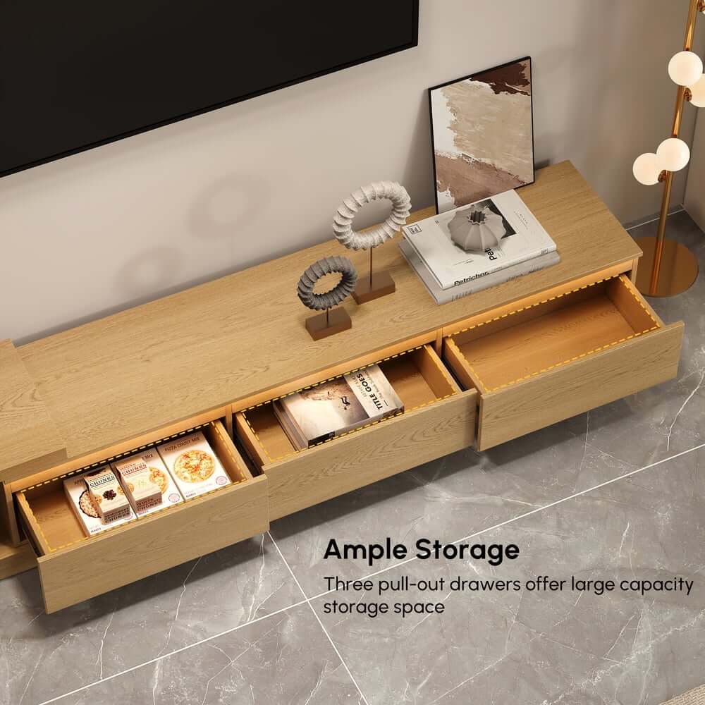 Modern 71" TV Stand With 3 Drawers - Walnut & Black