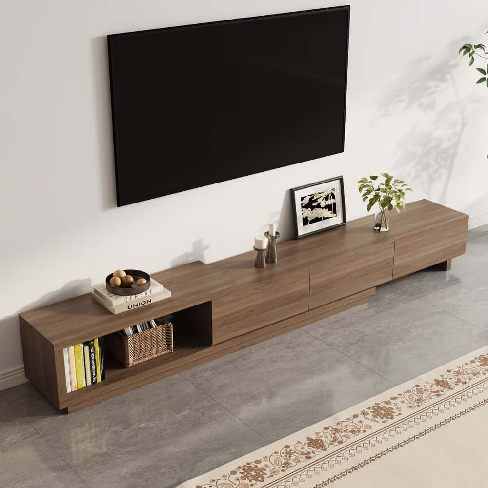 Modern 71" TV Stand With 3 Drawers - Walnut & Black