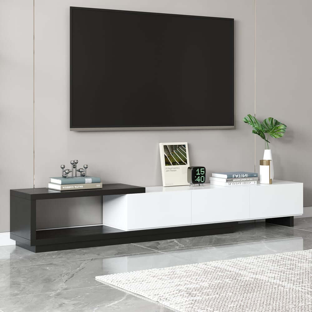 Modern 71" TV Stand With 3 Drawers - Walnut & Black