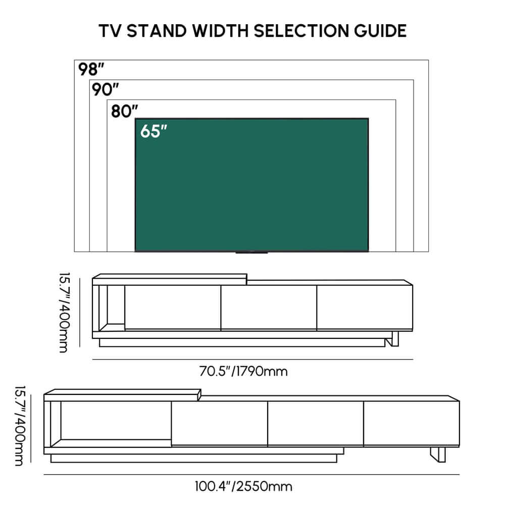 Modern 71" TV Stand With 3 Drawers - Walnut & Black Dimensions