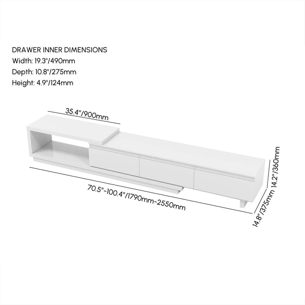 Modern 71" TV Stand With 3 Drawers - Walnut & Black Dimensions